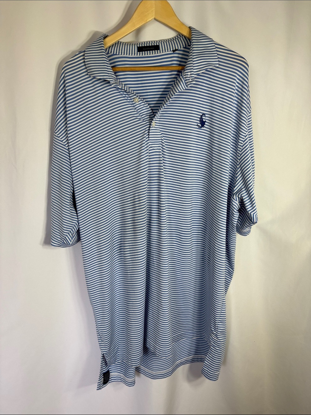 Turtleson Golf Striped Blue White Polo Shirt with Chest Motif XXL EUC